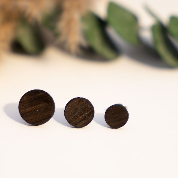 Wooden stud earrings round, earrings, earrings wood, stud earrings wood, gift for her, real wood, stud earrings wood round, black