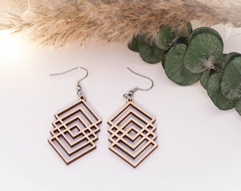 Boucle d’oreille en bois, boucle d’oreille en bois, boucles d’oreilles légères, boho, hippie, bois véritable