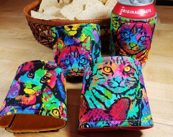 Can Coozies - Cat Themed Cozy - Set of 4 - Comfy Can Holder