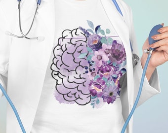 purple floral brain sublimation, DTF, digital download, hospital staff