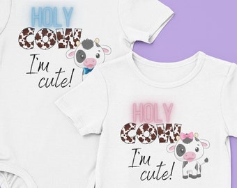 Holy cow Im cute, cow print, png, svg, digital download, full color, sublimation, gender, 2 designs