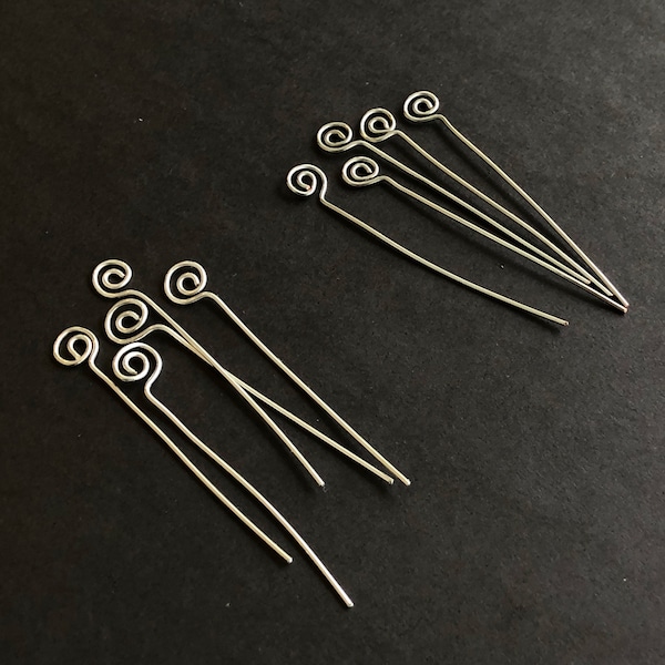 Head Pins, Vertical Loose Spiral, Tinned Copper/Sterling Silver, 2 in/5.08 cm