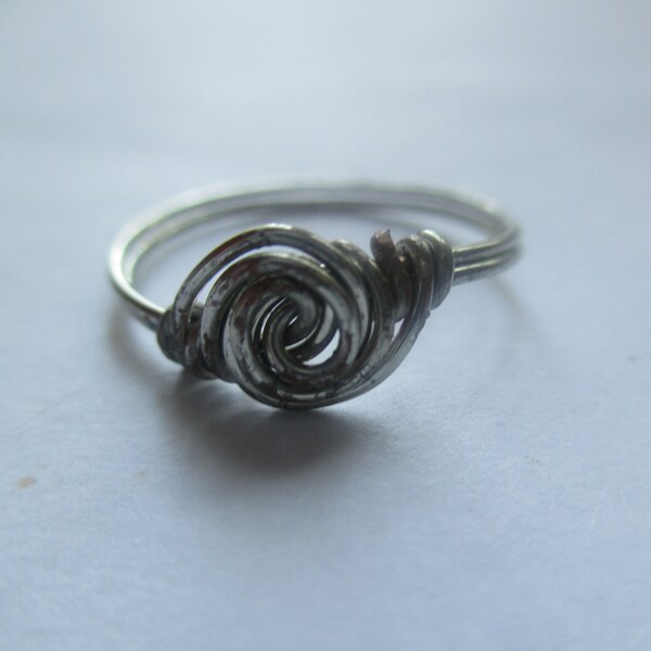 Spiral Rosette Ring, Wire Wrapped, Tinned Copper, Flower Minimalist Jewelry