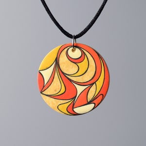 Wood and acrylic pendant Handmade painted wooden jewelry Abstract designer jewelry