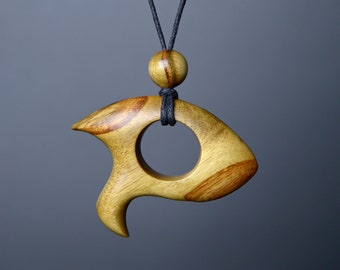 Women's wood necklace Fish Pendant jewelry Modernist wood necklace Designer jewelry Contemporary necklace for women and men