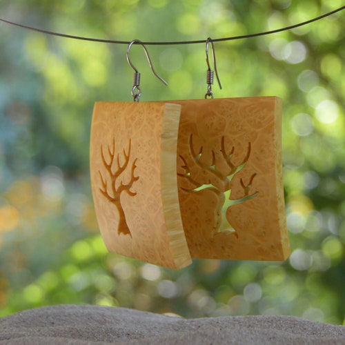 Tree earrings Wood shops jewelry Exclusive wooden earrings Contemporary designer jewelry Exotic wood Earrings for women