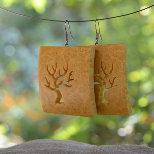 Tree earrings Wood shops jewelry Exclusive wooden earrings Contemporary designer jewelry Exotic wood Earrings for women