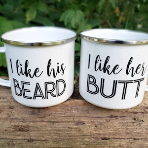 Relationship Mugs I Like His Beard Couple Mugs. Mug Set I Like Her Butt