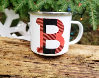 Monogram Campfire Mug: Red Buffalo Plaid Initial Coffee Mug