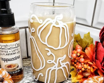 Pumpkin Iced Coffee Beer Can Glass Tumbler with Lid and Straw