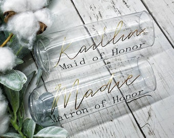 Personalized Stemless Champagne Flutes: Bridesmaid Gifts