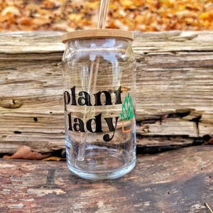 Plant Lady Beer Can Glass Tumbler with Lid and Straw
