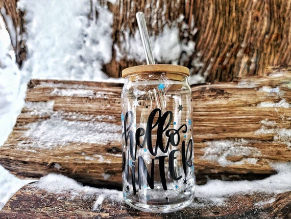 Winter Snow Flakes Glass , Beer Glass Can, Glass Coffee Cup, Soda