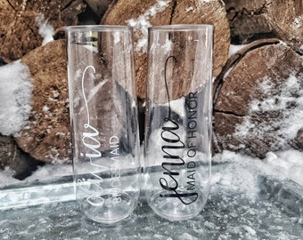 Bridesmaid Champagne Flutes, Personalized Champagne Glasses, Stemless Champagne Flutes for Bridal Party, Gifts for Bridesmaid Proposal