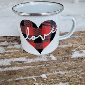 Plaid Love Mug, Valentine's Day Coffee Mug, Valentine Gift, Buffalo Plaid Heart Mug, Valentine's Day Gift, Plaid Campfire Mug image 3