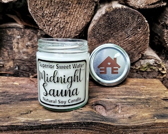 Midnight Sauna Soy Candle: Cedar, Patchouli & Amber Scent