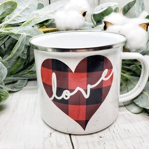 Plaid Love Mug, Valentine's Day Coffee Mug, Valentine Gift, Buffalo Plaid Heart Mug, Valentine's Day Gift, Plaid Campfire Mug image 4