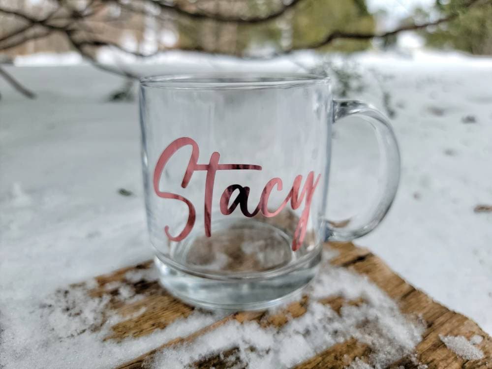 Glass Coffee Mug, Clear Glass Mug, Name Mug, Personalized Glass Mug, 