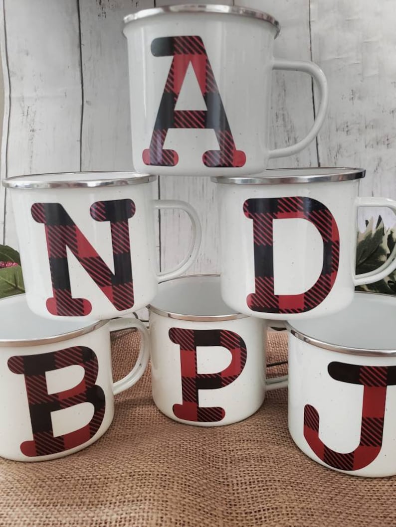 Monogram Coffee Mug Buffalo Plaid Coffee Mug Red and Black Etsy