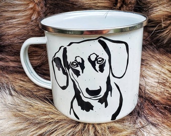 Dachshund Mug: Double Sided Weiner Dog Enamel Camp Mug