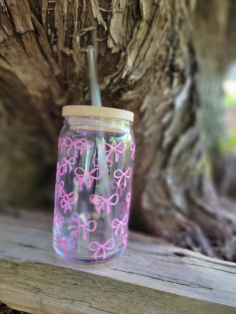 Pink Bow Beer Can Glass, Coquette Aesthetic Glass Tumbler - Etsy