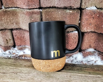 Personalized Gold Initial Cork Bottom Mug with Lid