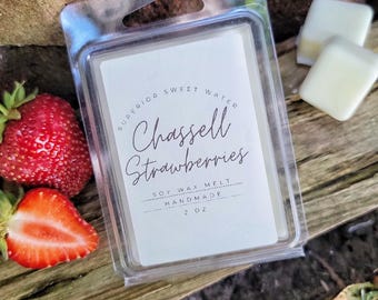 Strawberry Wax Melt, Chassell Strawberries, 100% Soy, Handmade, Strawberry Scent, Strong Scented Wax Melt, Eco-friendly, 2 oz Wax Melt,