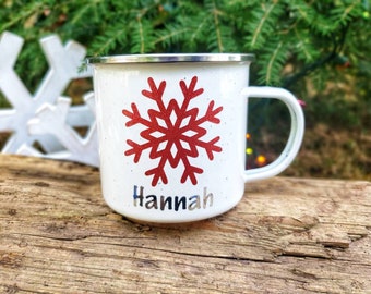 Snowflake Campfire Mug, Personalized Christmas Mug, Hot Chocolate Mug, Hot Cocoa Cup, Winter Coffee Mug, Stocking Stuffer, Christmas Gift