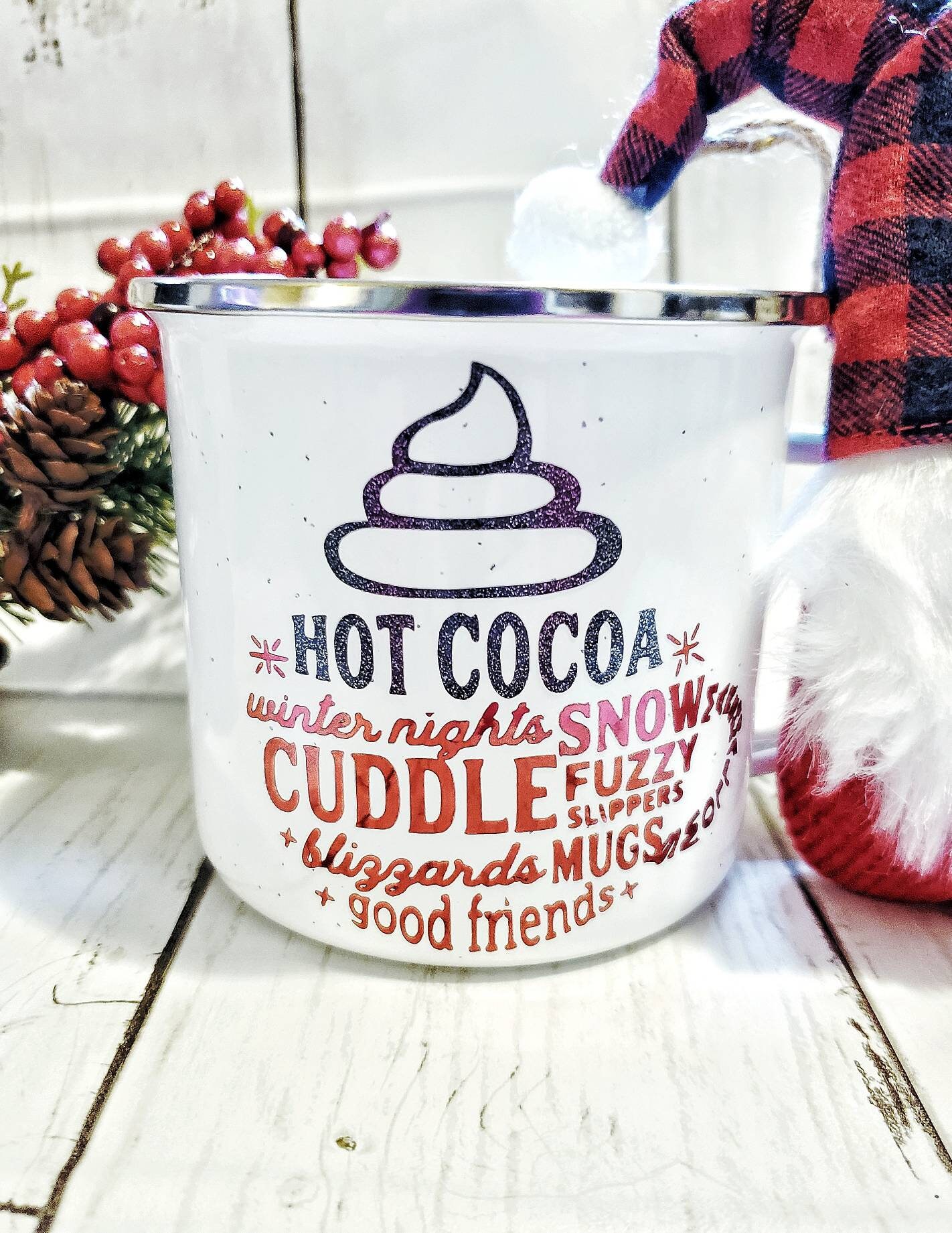 Hot drinks. Winter Christmas mugs background, holiday cocoa coffee cho By  ONYX