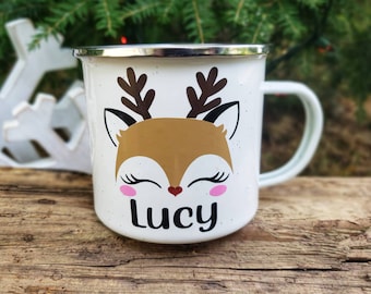 Personalized Deer Mug, Hot Chocolate Mug, Girl's Christmas Gift, Stocking Stuffer
