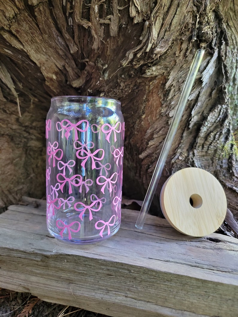 Pink Bow Beer Can Glass, Coquette Aesthetic Glass Tumbler - Etsy