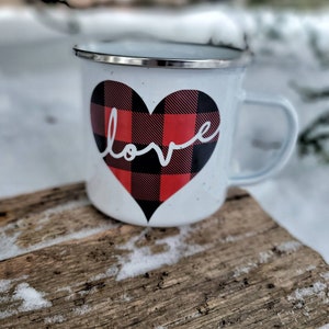 Plaid Love Mug, Valentine's Day Coffee Mug, Valentine Gift, Buffalo Plaid Heart Mug, Valentine's Day Gift, Plaid Campfire Mug image 2