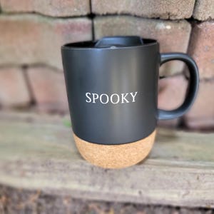Spooky Minimalist Halloween Cork Bottom Mug by Superior Sweet Water