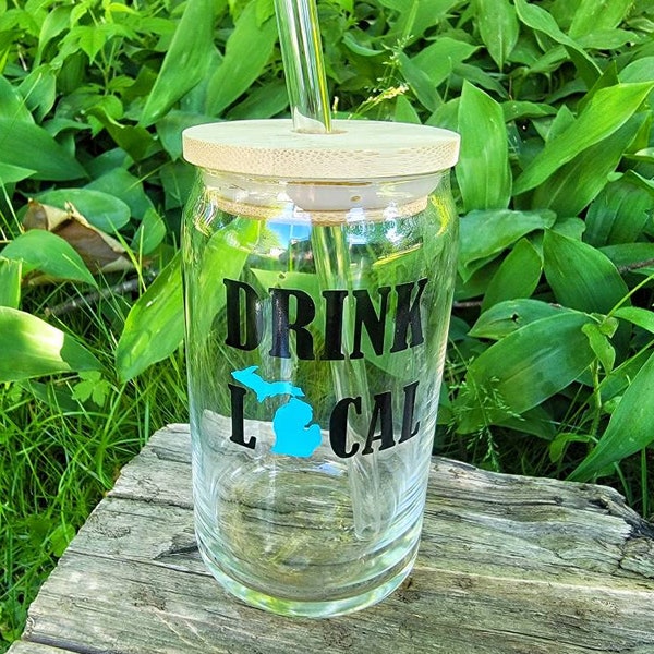 Michigan Beer Can Glass, Drink Local Beer Cup,  Great Lakes State Cup, Michigan Beer Cup, Michigan Iced Coffee Cup, Michigan Cup