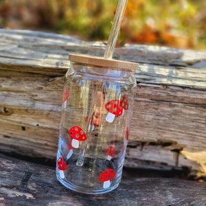 Mushroom Cups 16oz Beer Can Glass Mason Jar with Lid and Straw and Cleaning  Brush Iced Coffee Cup Tu…See more Mushroom Cups 16oz Beer Can Glass Mason