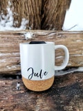 Custom Coffee Mug, Personalized Coffee Mug with Lid, Cork Bottom Mug with Lid, Custom Bridesmaid Mug, Personalized Mug with Name, Minimalist