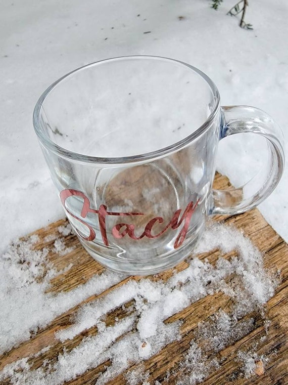 Glass Coffee Mug, Clear Glass Mug, Name Mug, Personalized Glass Mug, 