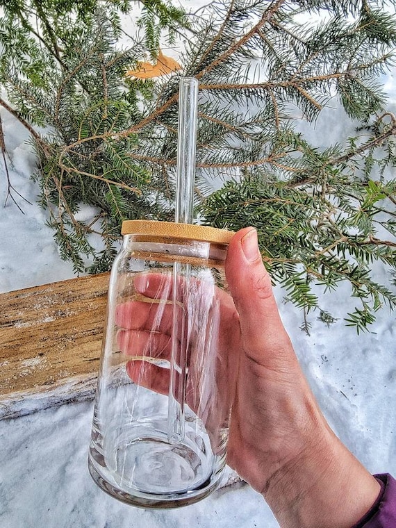 Bamboo Lid and Glass Straw for Glass Can, Beer Can Lid, Lid for Beer Can, Bamboo  Mason Jar Lid, Glass Straw, Lid and Straw for Beer Can 