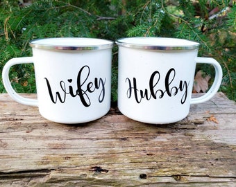 Hubby and Wifey Mugs, Personalized Wedding Gift