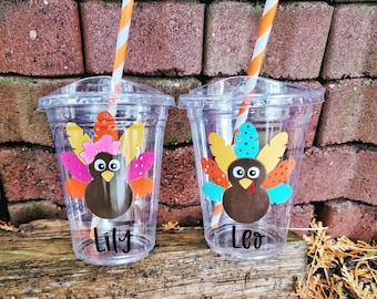 Personalized Thanksgiving Turkey Spill Proof Cup and Straw