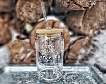 Monstera Leaf Beer Can Glass: Plant Lover Iced Coffee Cup