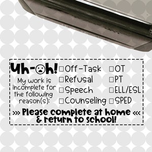 Uh-oh! My Work is Incomplete because... Checklist Self-inking Teacher Stamp