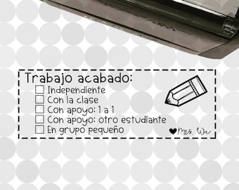 Personalized COMPLETED Checklist (with 5 CHOICES) in SPANISH Self-inking Teacher Stamp