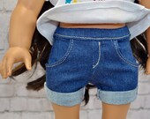 Medium wash denim shorts. Fits most 18 inch dolls such as American girl doll, Our generation doll ect.