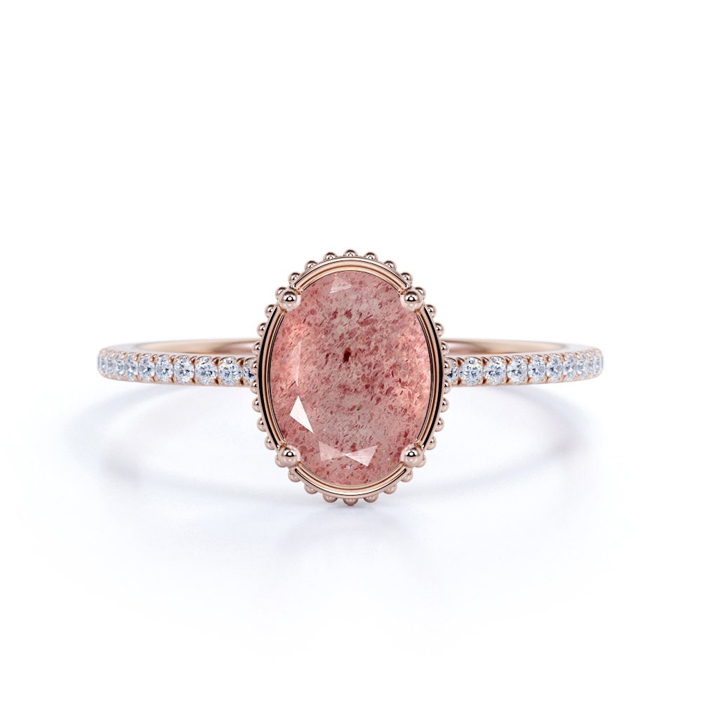 Solitaire Strawberry Quartz Engagement Ring Oval Cut Etsy