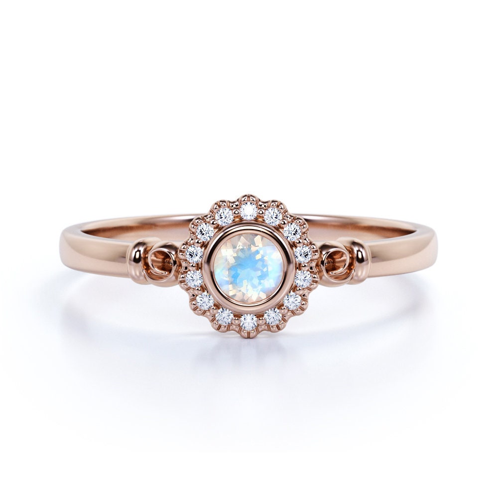 1 Carat Moonstone Diamond Engagement ring Flower Halo Setting | Etsy
