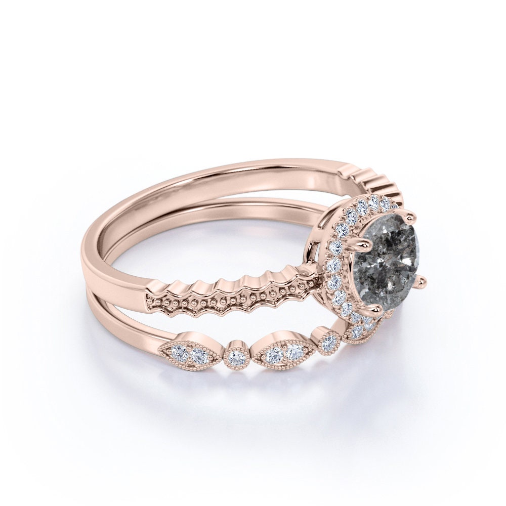 Salt and Pepper Diamond Engagement Ring set in White Gold Etsy