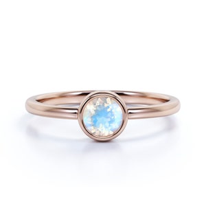 Minimal 1.5 Carat Rainbow Moonstone Engagement Ring, Solitaire Bezel, Unique Engagement Ring in 10k Real Gold, June Birthstone, Silver Ring