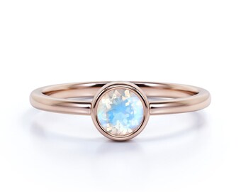 Minimal 1.5 Carat Rainbow Moonstone Engagement Ring, Solitaire Bezel, Unique Engagement Ring in 10k Real Gold, June Birthstone, Silver Ring