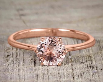 Authentic 1 Carat Morganite Round Cut Solitaire Engagement Ring, 14k Rose Gold, Classy Engagement Ring, Promise Ring For Her, Gift For Women
